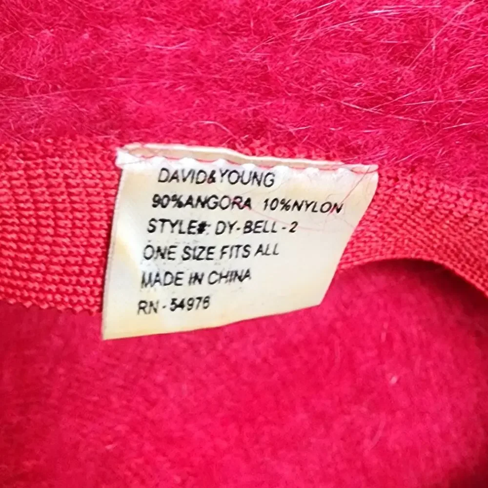 Vtg 90s Y2K David & Young Red Angora Bucket Hat Rave Festival One Size